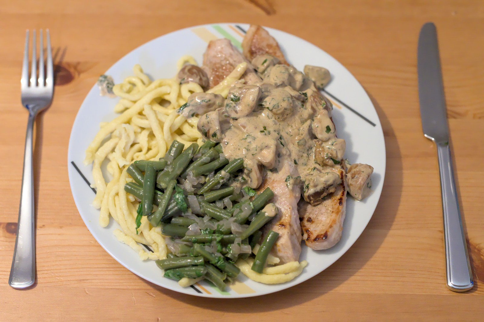 Jägerschnitzel mit Bohnen